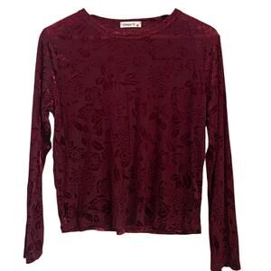 Ginger G Burgundy Velvet Floral Pattern Long Sleeve Top Size Medium